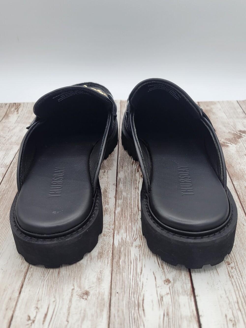 Thursday Leather Black Penny Mule Gold Hardware Women's Size 10 - Picture 11 of 16